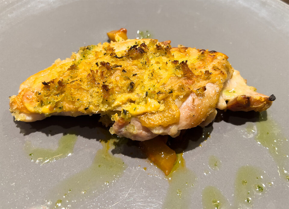 大山鶏の檸檬香る香草パン粉やき 夏野菜のカポナータソース