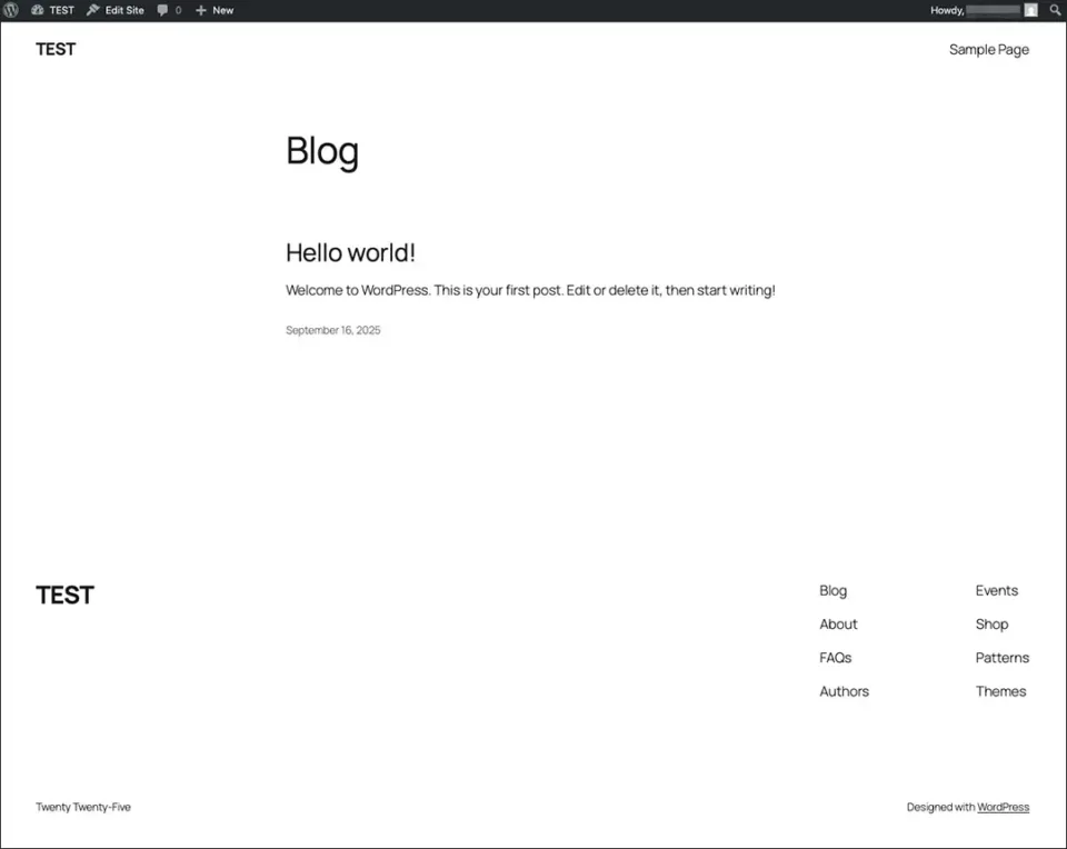 「TEST」というサイトのホームページ