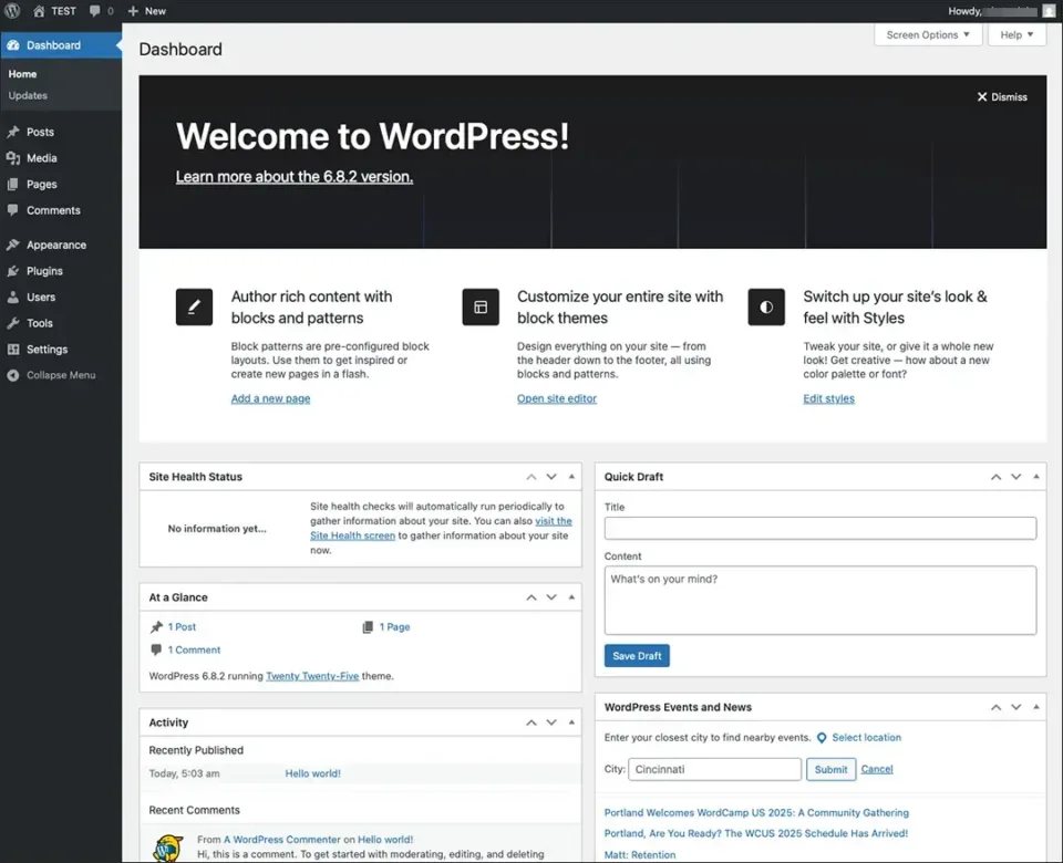 WordPressのダッシュボード